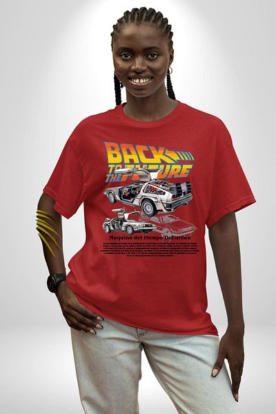 Soufeel Back to the Future Myth Car Women Men Front Printed Red Cotton T-Shirt Combed Classic
