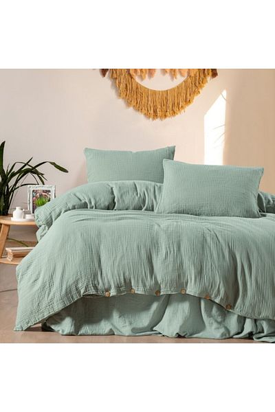 LOOM and FLOW Lenjerie de pat premium de lux din muselină, Henna Verde