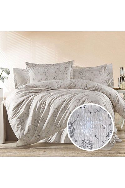 Pucioasa Double crepe bed linen with elastic for mattress 180x200cm, 100% cotton, beige stylized flowers