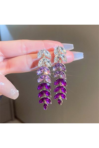 Choice Korean Style Rhinestone Drop Earrings Purple Crystal Leaf Dangling Earrings for Women Jewelry
