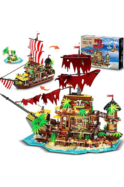 INSOON Korsan Gemisi Enkazı Evi Mini Yapım Seti LED'li, 1854 Parça, 2'si 1 Ar...