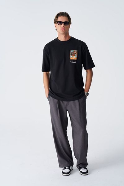 fame-stoned Μπλουζάκι με στάμπα Vincent Van Gogh, Κεντημένο Unisex 100% βαμβακερό μαύρο