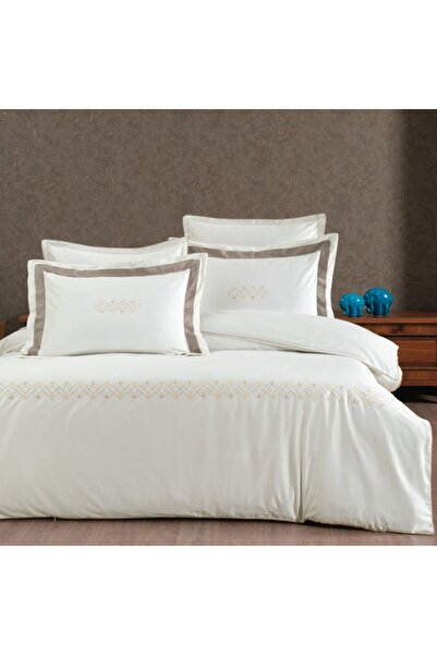 LAROMANO Lenjerie de pat King din bumbac egiptean cu broderie, Silk Satin, Me...