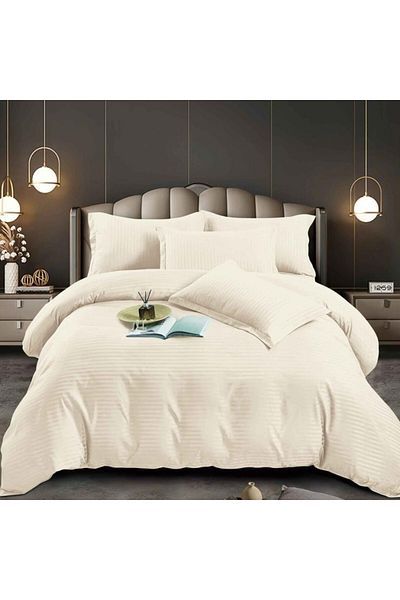 Pucioasa Double bed linen in polycotton damask, 4 pieces, cream