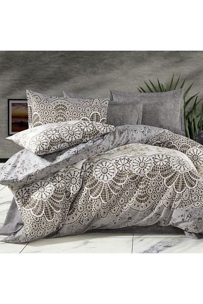 Pucioasa Grey double bed linen with lace pattern, RNFN 217
