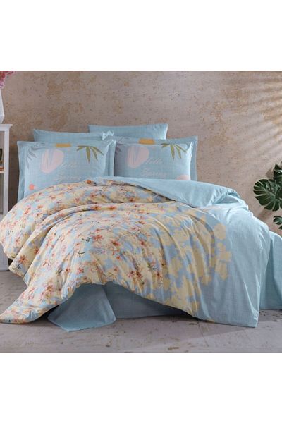 Hobby home collection Lenjerie pat dublu poplin percale, Hobby home collection, Flori, Lily Blue