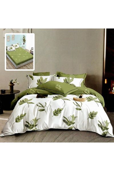 Pucioasa Finet bed linen with elastic, 6 pieces, green leaves