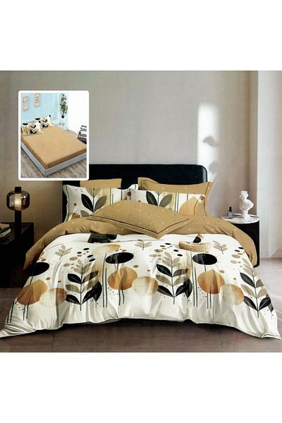 Pucioasa Finet bed linen with elastic, 6 pieces, circles and leaves