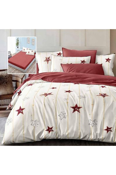 Pucioasa Finet bed linen with elastic, 6 pieces, red stars