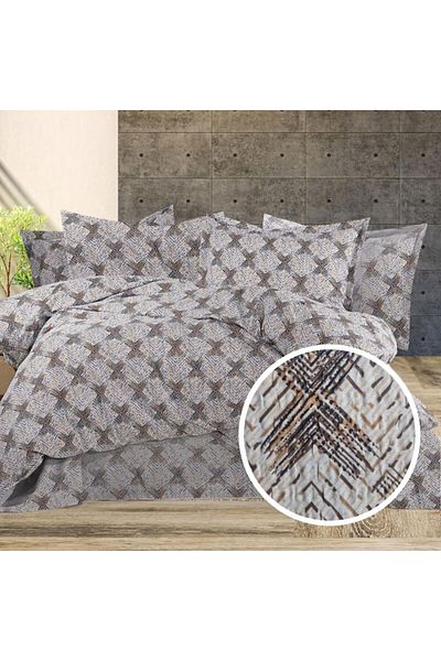 Pucioasa Double crepe bed linen with duvet cover 180x220cm, 100% cotton, abstract design beige/brown