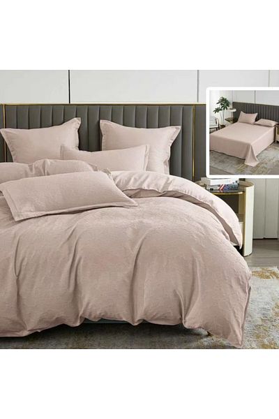 Pucioasa Baroque plain natural double bed linen 6 pieces, polycotton, Cappuccino