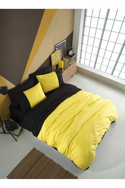 Hobby home collection Lenjerie de pat poplin percale, Hobby home collection, Diamond Yellow, Black