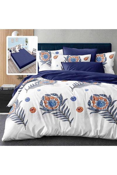 Pucioasa Finet bed linen with elastic, 6 pieces, peacock feathers