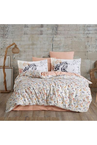 Hobby home collection Lenjerie pat dublu poplin percale, Hobby home collection, Flori, Fiesta Salmon