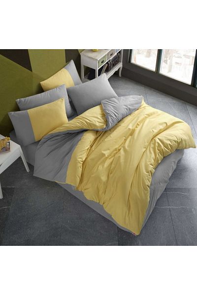 Hobby home collection Lenjerie pat dublu poplin percale uni, Hobby home collection, Diamond Galben/Gri