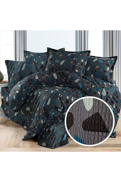 Pucioasa Crepe linen double bed, fitted sheet 180x200cm, 100% cotton, anthracite colored stones