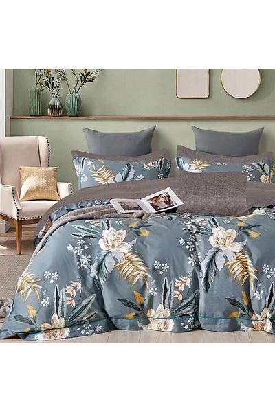Pucioasa Double percale bed linen 6 pieces 100% cotton, exotic flowers