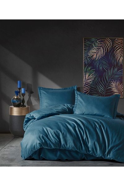 Cotton Box Lenjerie de pat premium satin de lux, Cotton Box, Stripe Blue