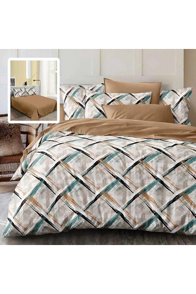 Pucioasa Double bed linen with geometric print in finet, set of 6 pieces