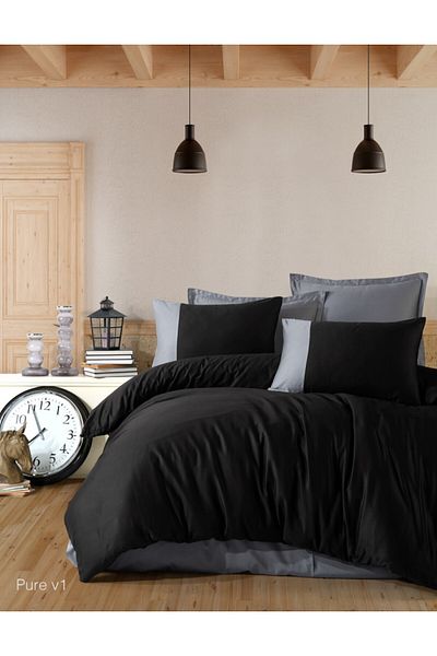 Pucioasa 100% cotton bed linen ranforce, Sulfur, Pure V1 Black/Grey