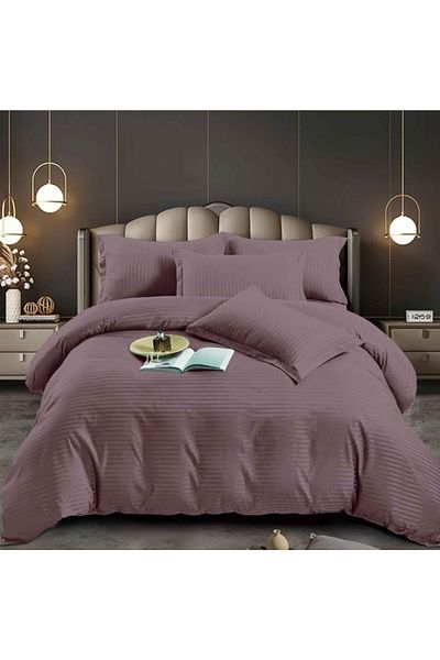 Pucioasa Double bed linen in polycotton damask, 6 pieces, plum purple