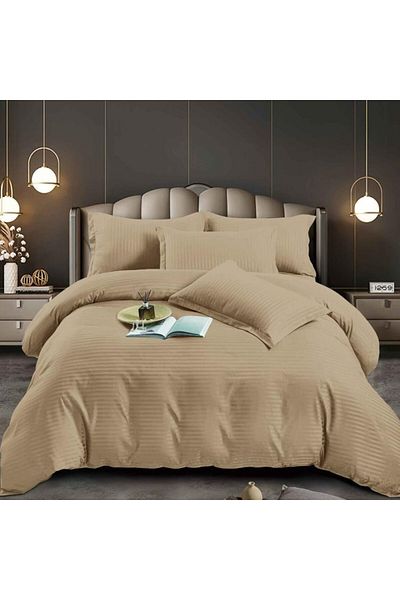 Pucioasa Double bed linen in polycotton damask, 4 pieces, golden beige