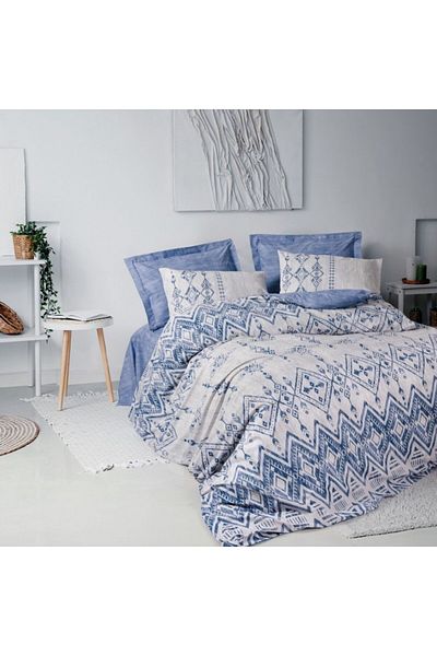 Cotton Box Double bed linen 100% cotton ranforce, ethnic design, Cotton Box, Cleo Blue