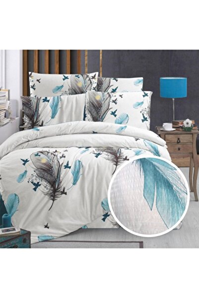 Pucioasa Lenjerie de pat dublu creponata cu elastic pentru saltea 140x200cm, ...