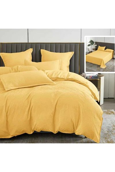 Pucioasa Baroque plain natural double bed linen 6 pieces, polycotton, Yellow