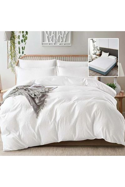 Pucioasa Double crepe bed linen with elastic 6 pieces, polycotton, Alba