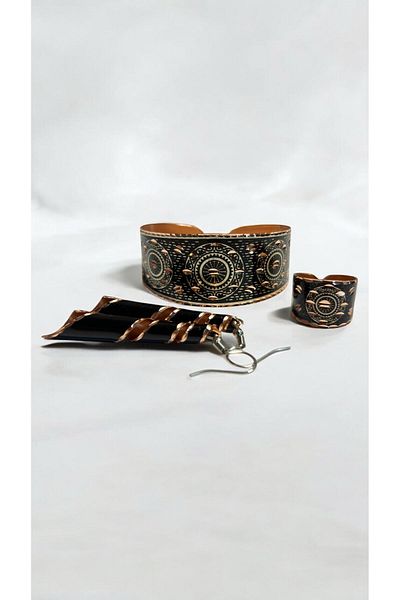 PrestigeSO Copper Bracelet Copper Ring Copper Earrings Set - Health and Elegance