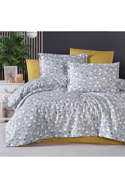 Pucioasa Double bed linen gray with yellow and poppy flowers, RNFN228