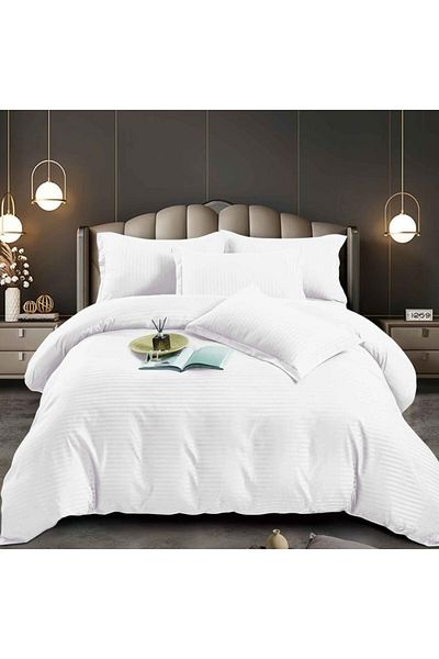 Pucioasa Double bed linen in polycotton damask, 4 pieces, white