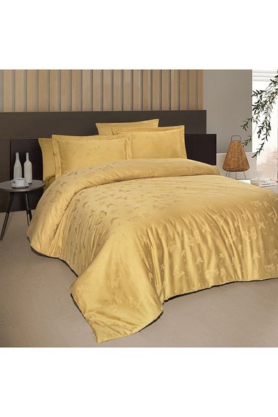 First Choice Luxury double bed linen jacquard satin 6 pieces, First Choice, Corina yellow with butterflies