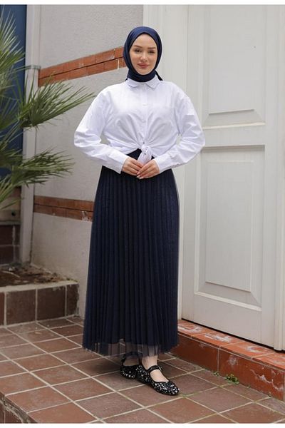 Armine TREND Armi̇ne Trend Pleated Glitter Patterned Skirt-Black 25Yt101