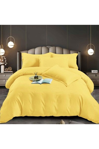 Pucioasa Double bed linen in polycotton damask, 6 pieces, yellow