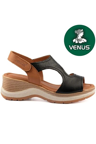 Venüs صندل نسائي مريح من الجلد الطبيعي من نوبل باللون الأسود