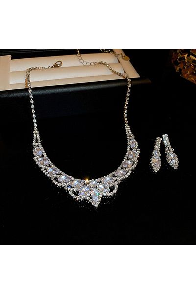 Choice 1 Inlaid Rhinestone Water Drop Tassel Necklace Earrings Two-piece Set of Luxury Luxury High-grade K.