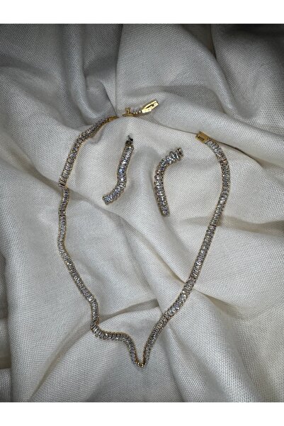 Gold&Silver Su Yolu Çelik Kadın Kolye Ve Küpe Seti Kolye 40cm (42cm’e ayarlanabilir.)