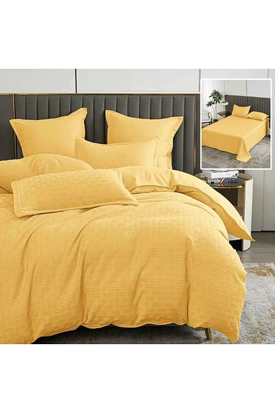 Pucioasa Double bed linen, plain geometric, 6 pieces, polycotton, Yellow