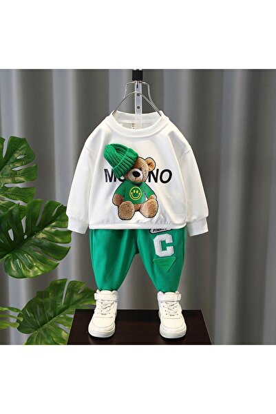 nannie Set bluză și pantaloni cu ursuleț de pluș verde pentru băieți - 12-18 ...