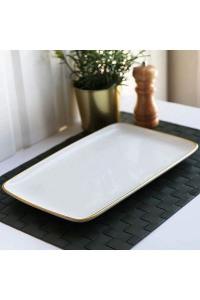 Tasarım Evi 33cm Ceramic Appetizer Plate White Gold Color