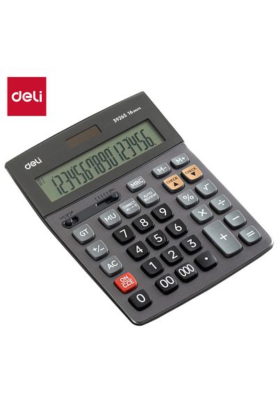 Deli E39265 16-Digit Metal Calculator - Dual Power, 120-Step Check, 3-Year Warranty, Dark Grey