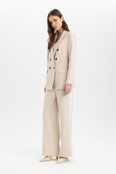 DeFacto High Waist Pocket Viscose Trousers - Wide Loose Leg with Side Stripe Detail