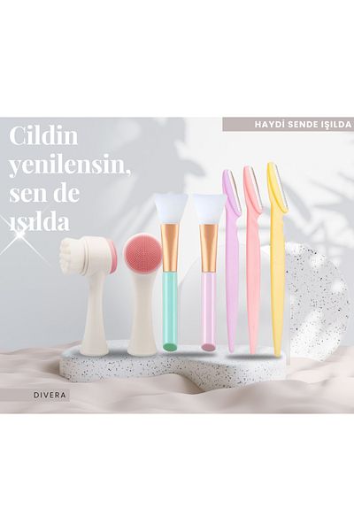 divera dıvera Eyebrow And Face Razor 3 Pcs + Facial Cleansing Brush + Mask Application Apparatus