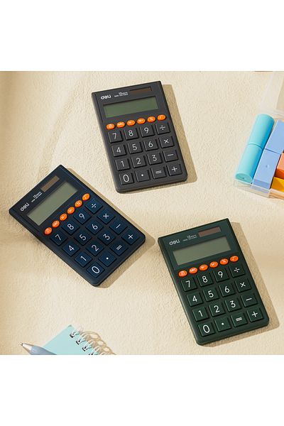 Deli EM130 Portable 12-Digit Calculator - Dual Power, Easy to Carry, 3-Year Warranty, Dark Grey