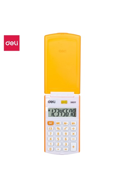 Deli آلة حاسبة بلاستيكية Deli E39217، 8 أرقام، برتقالية