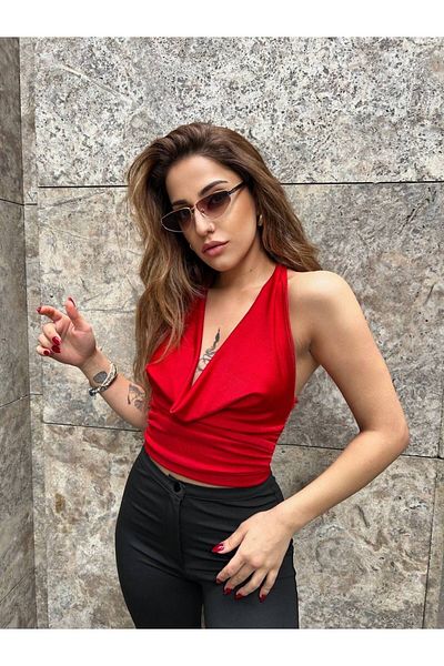 DENİKK Trend Back Low Cut Crop Bluz with Seat at the Waist