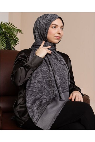 aldyoo Ethnic Pattern Double Face Viscose Shawl Dark Gray