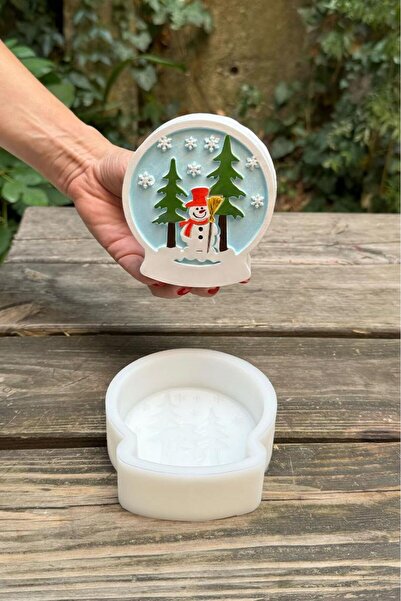 rufus concept 2D Kar Küresi Kardan Adam Desenli Silikon Mum Kalıbı